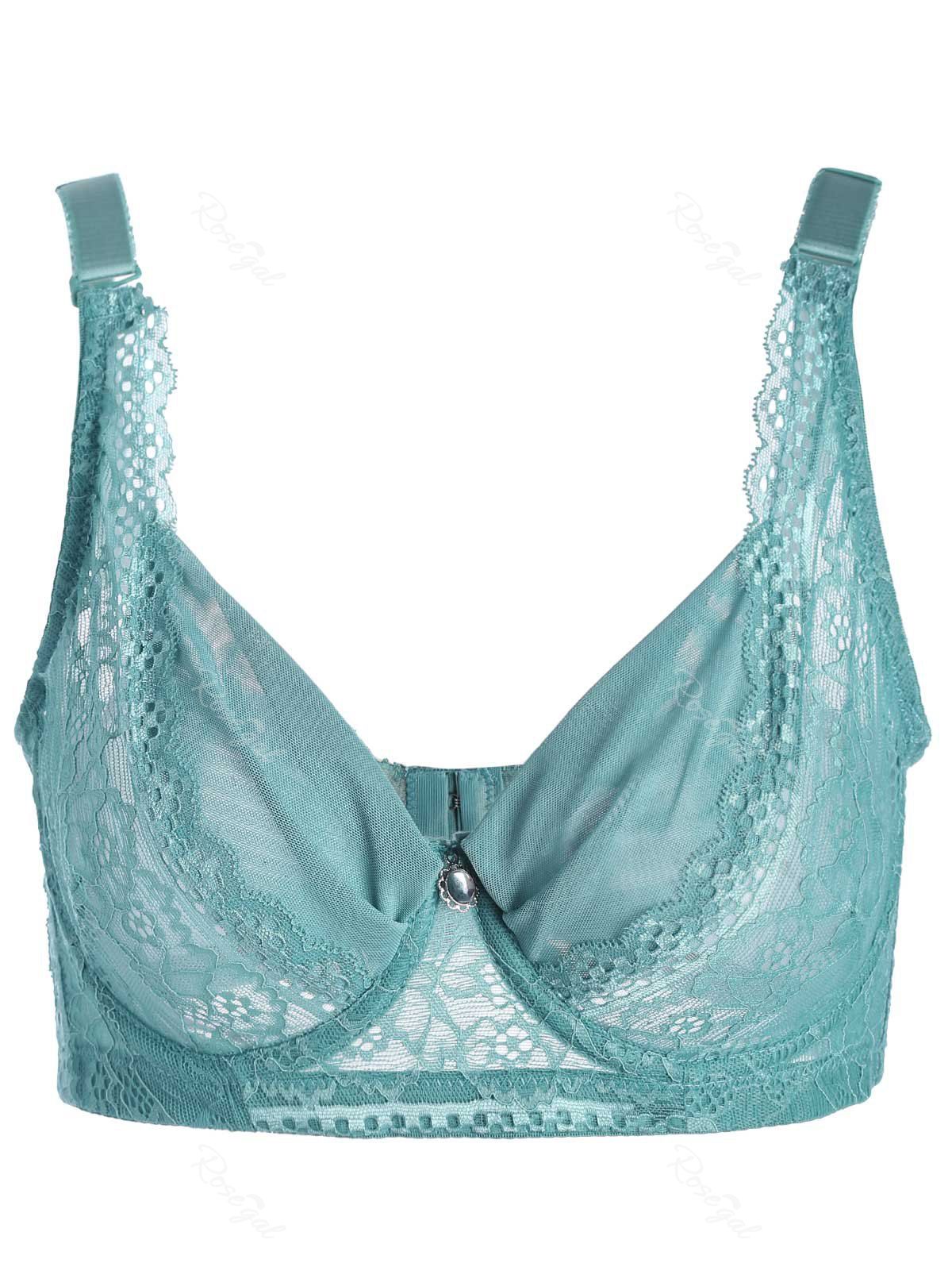 

Lace Trim Plus Size Unlined Underwire Bra, Light green