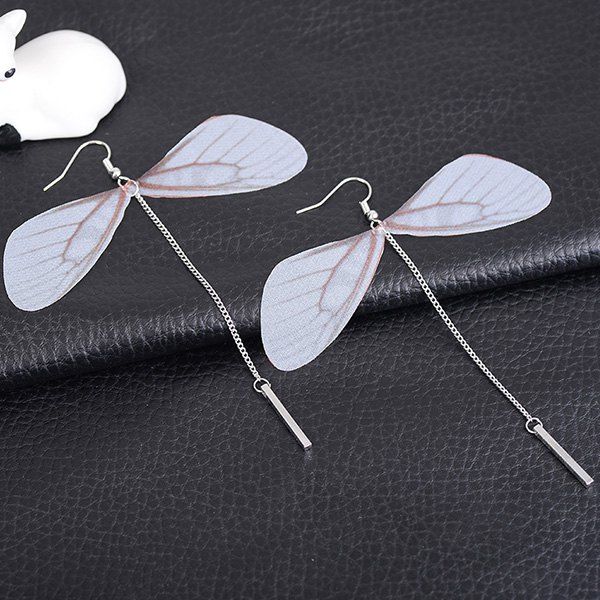 

Dragonfly Wing Shape Link Chain Hook Earrings, Silver