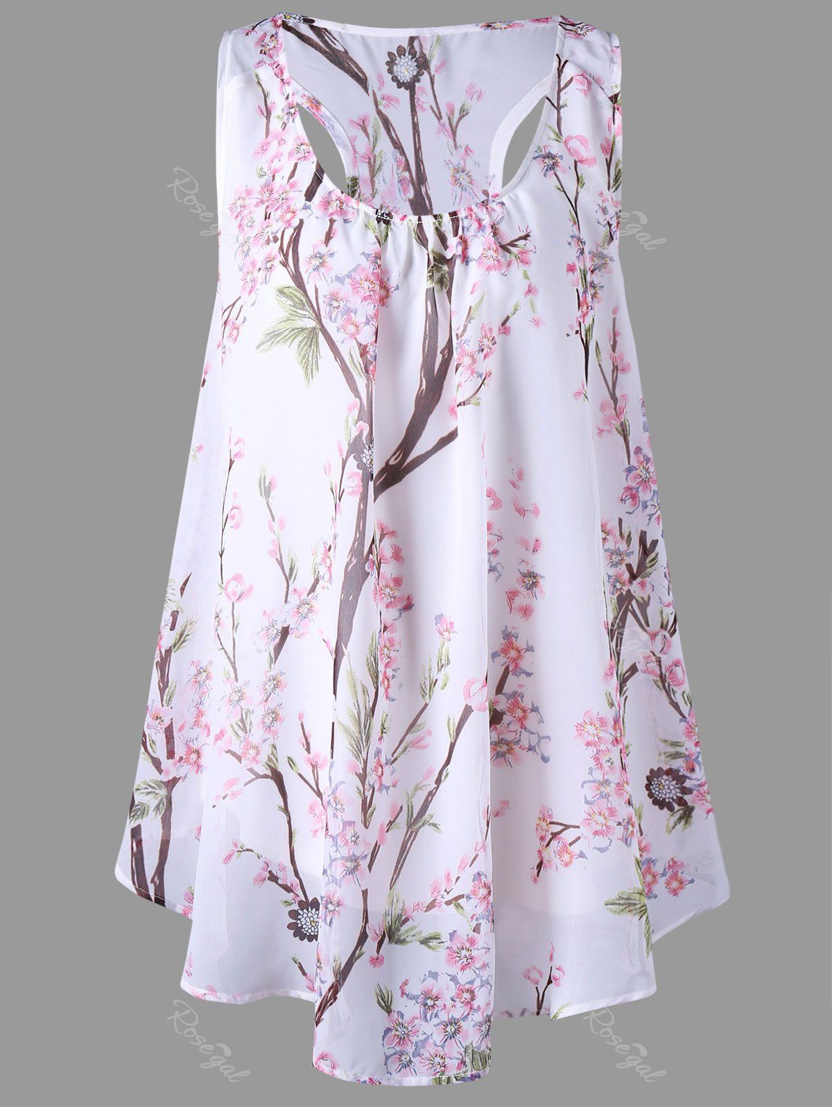 

Tiny Floral Racerback Plus Size Top, White