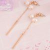 Long Metal Stick Double Artificial Pearl Earrings -  