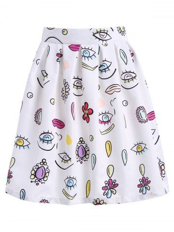 WHITE Knee Length Printed A Line Skirt XL Fashion Knee Length Printed A Line Skirt WHITE XL