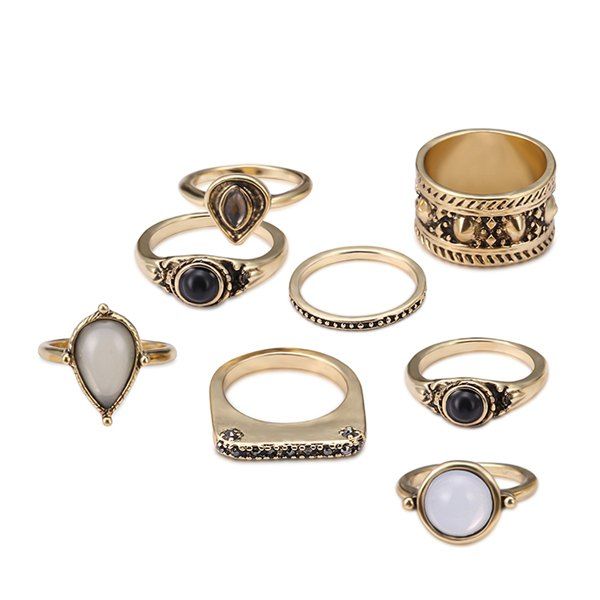 

Faux Gemstone Teardrop Gypsy Ring Set, Golden