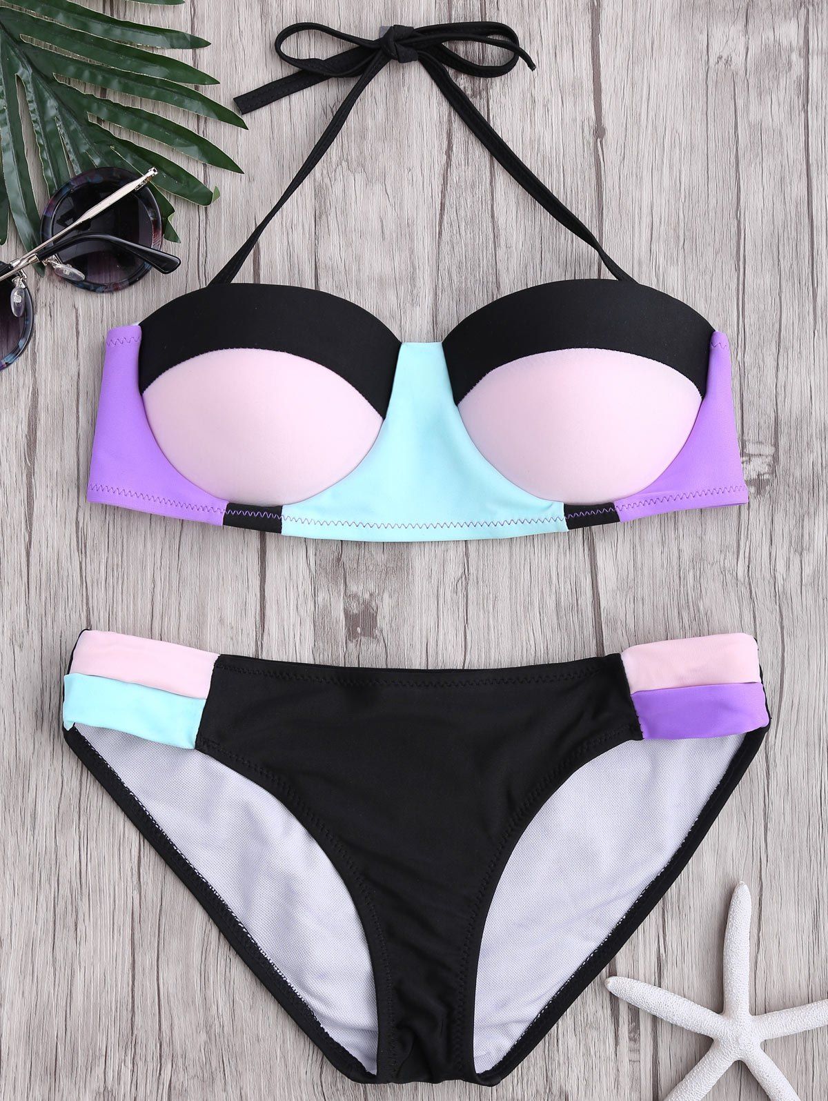 [ 86 Off ] 2018 Halter Color Block Bikini Swimwear In Pink S