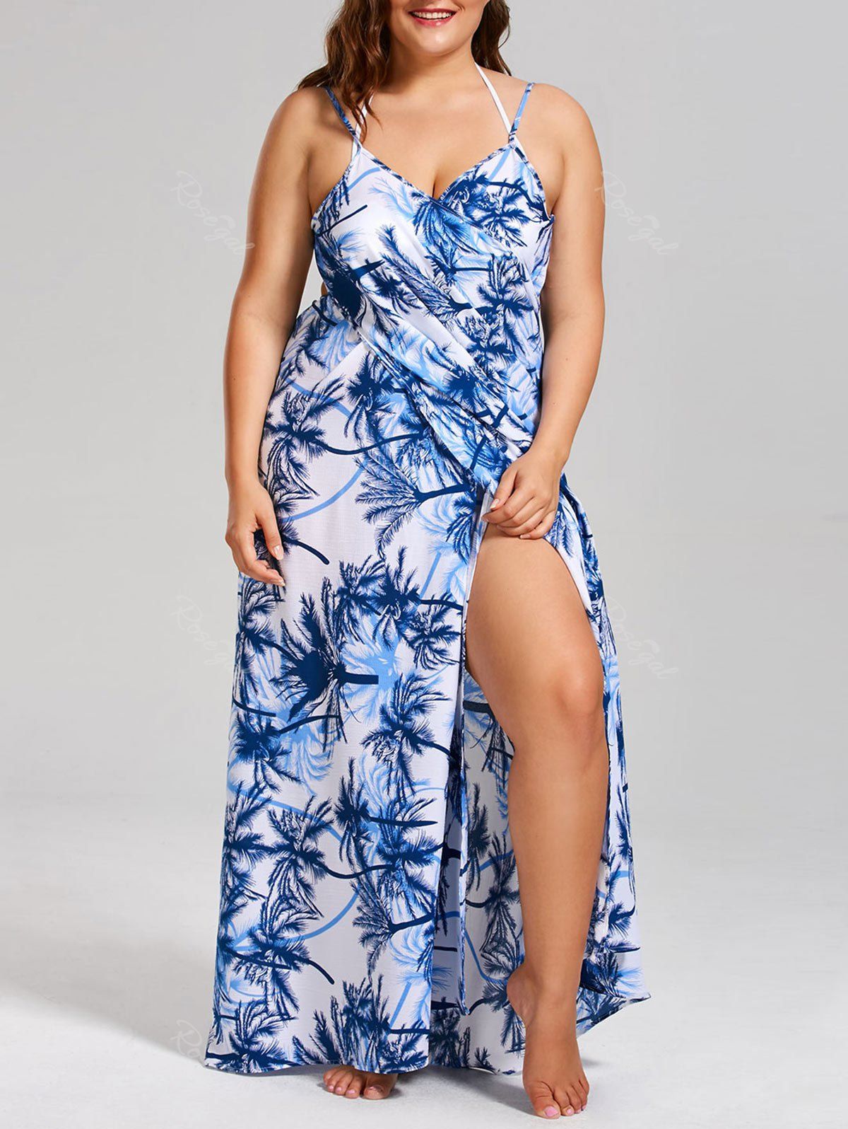 [30% OFF] Coconut Tree Print Plus Size Cover Up Dress | Rosegal