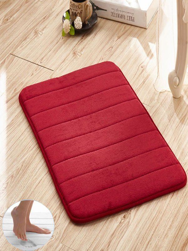 

Slow Rebound Memory Coral Fleece Striped Door Mat, Wine red