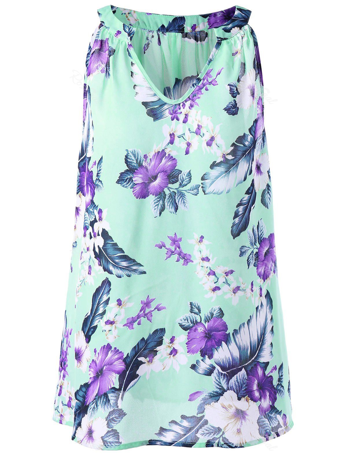 

Plus Size V Neck Floral Tent Blouse, Mint