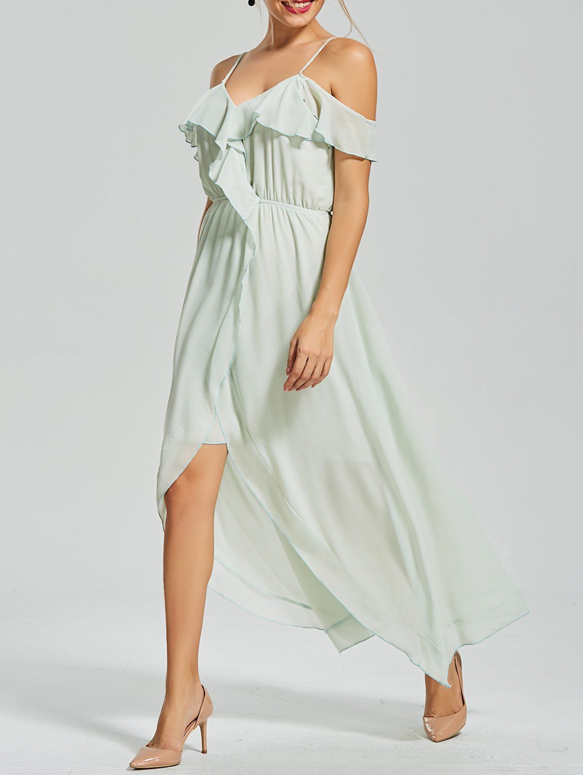 ruffle slit gown