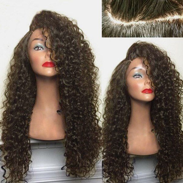 

Long Deep Side Part Shaggy Kinky Curly Synthetic Wig, Brown