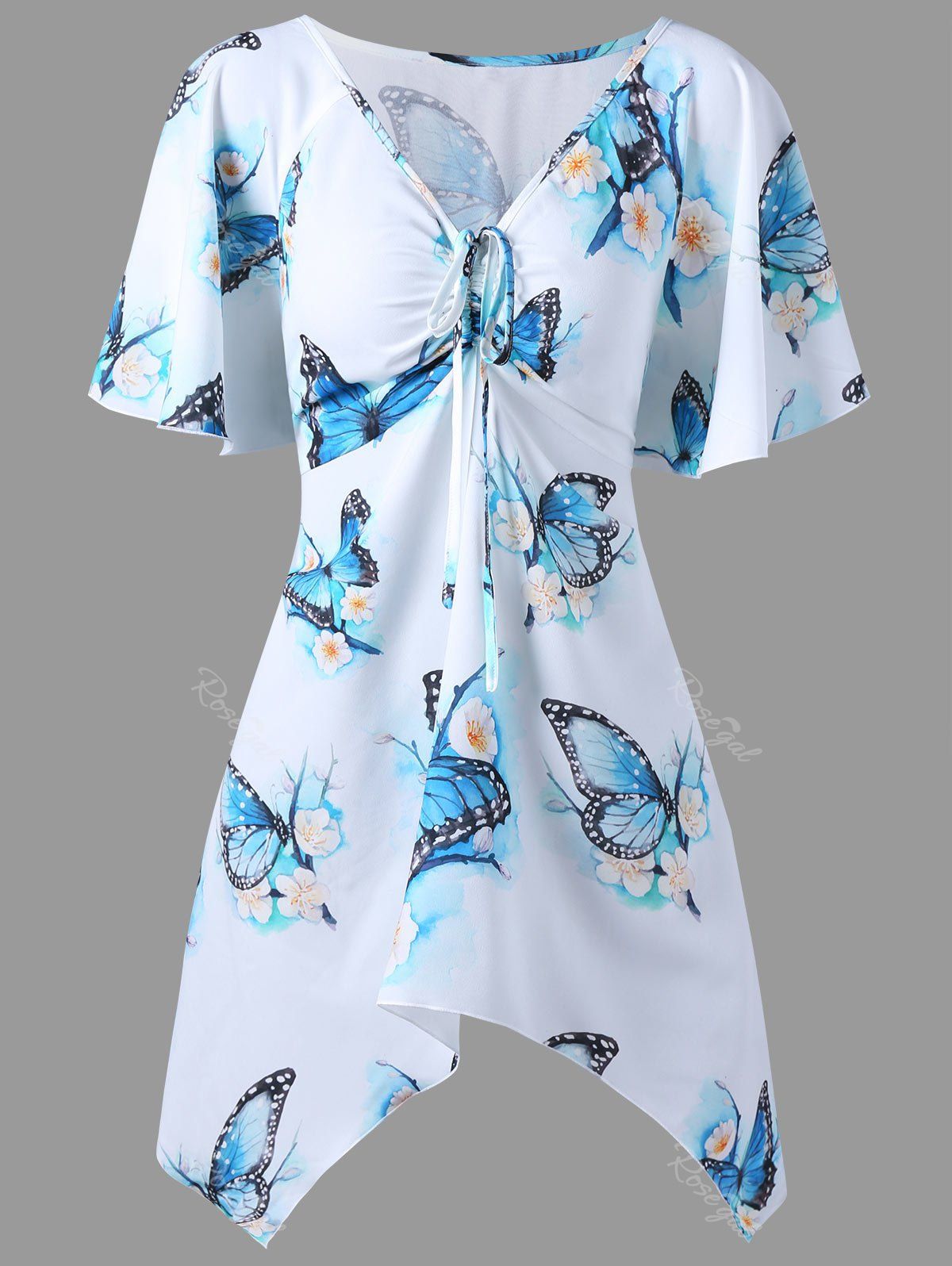 

Plus Size Butterfly Printed Long Dressy Top, White