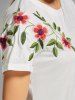 Flower Embroidered T-shirt -  
