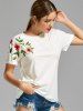 Flower Embroidered T-shirt -  