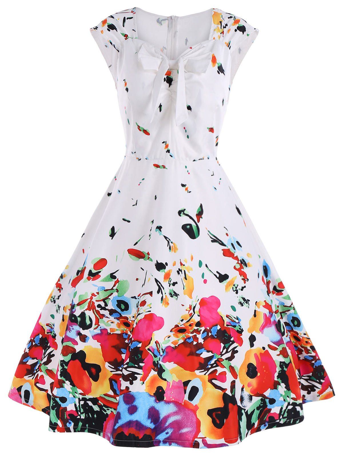

Cap Sleeve A Line Printed Cocktail Dress, White