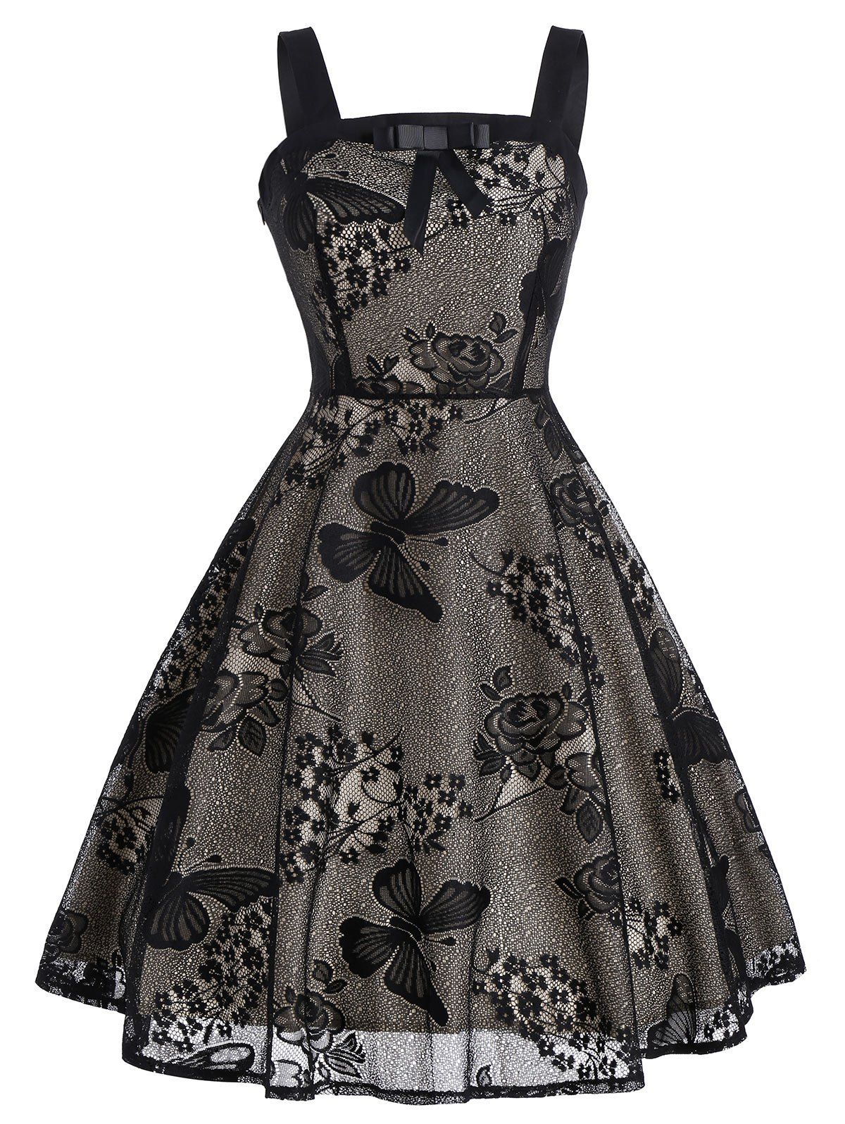 

Butterfly Floral Vintage Fit and Flare Dress, Black