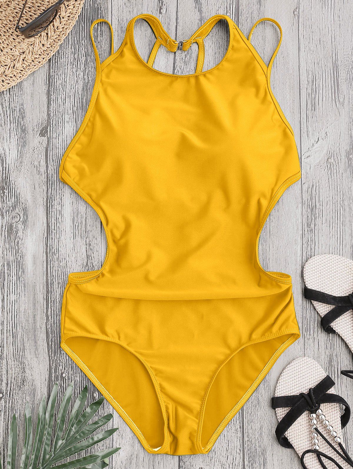 

Back Strappy Padded Swimwear, Yellow