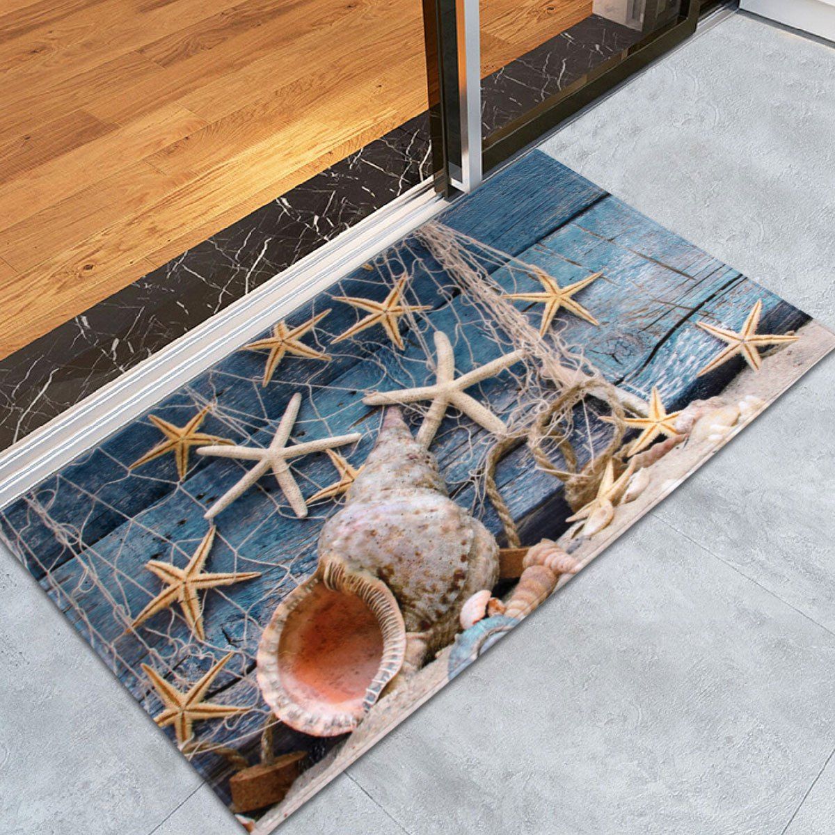 

Coral Velvet Starfish Conch Floor Area Rug, Blue gray