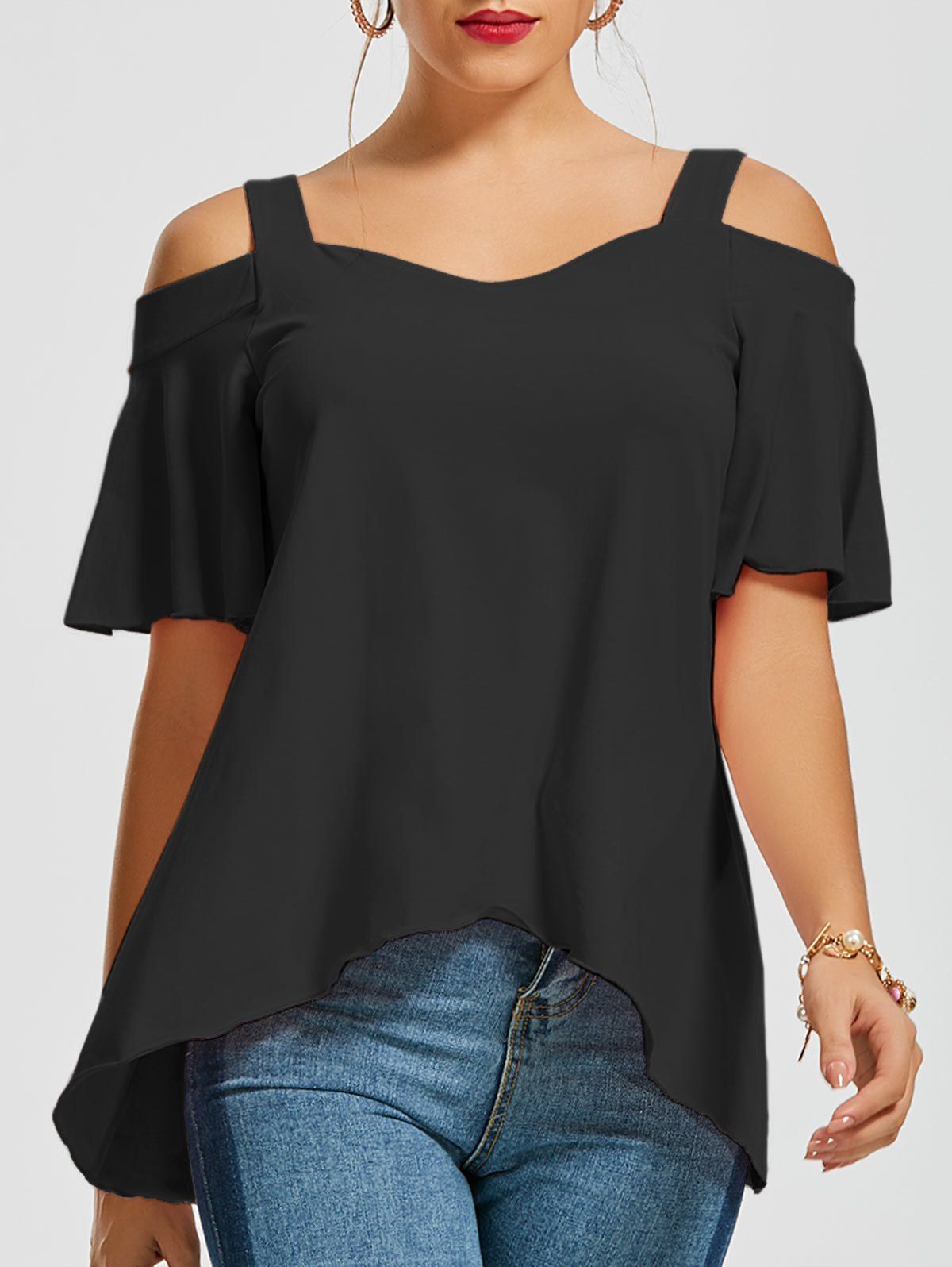 

Asymmetrical Cold Shoulder Top, Black
