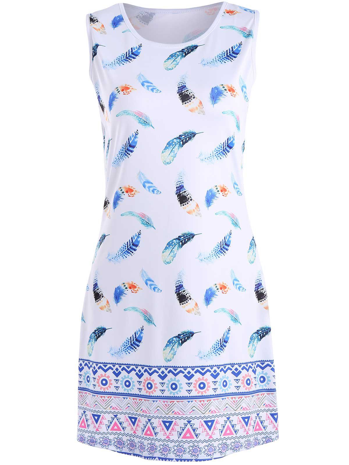 

Colorful Feather Print Dress, White