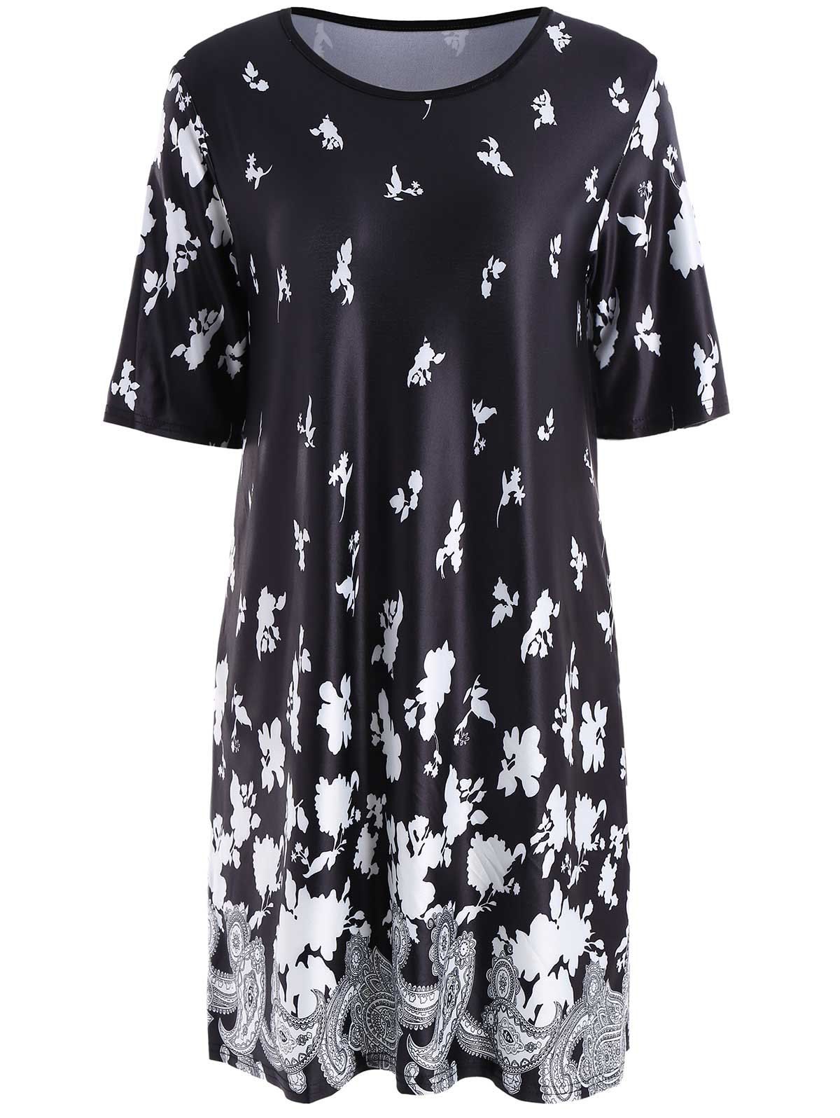 

Paisley Print Shift Dress, Black