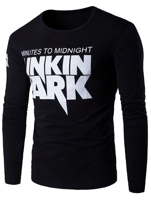 

Graphic Pattern Long Sleeve Slim Fit T-Shirt, Black