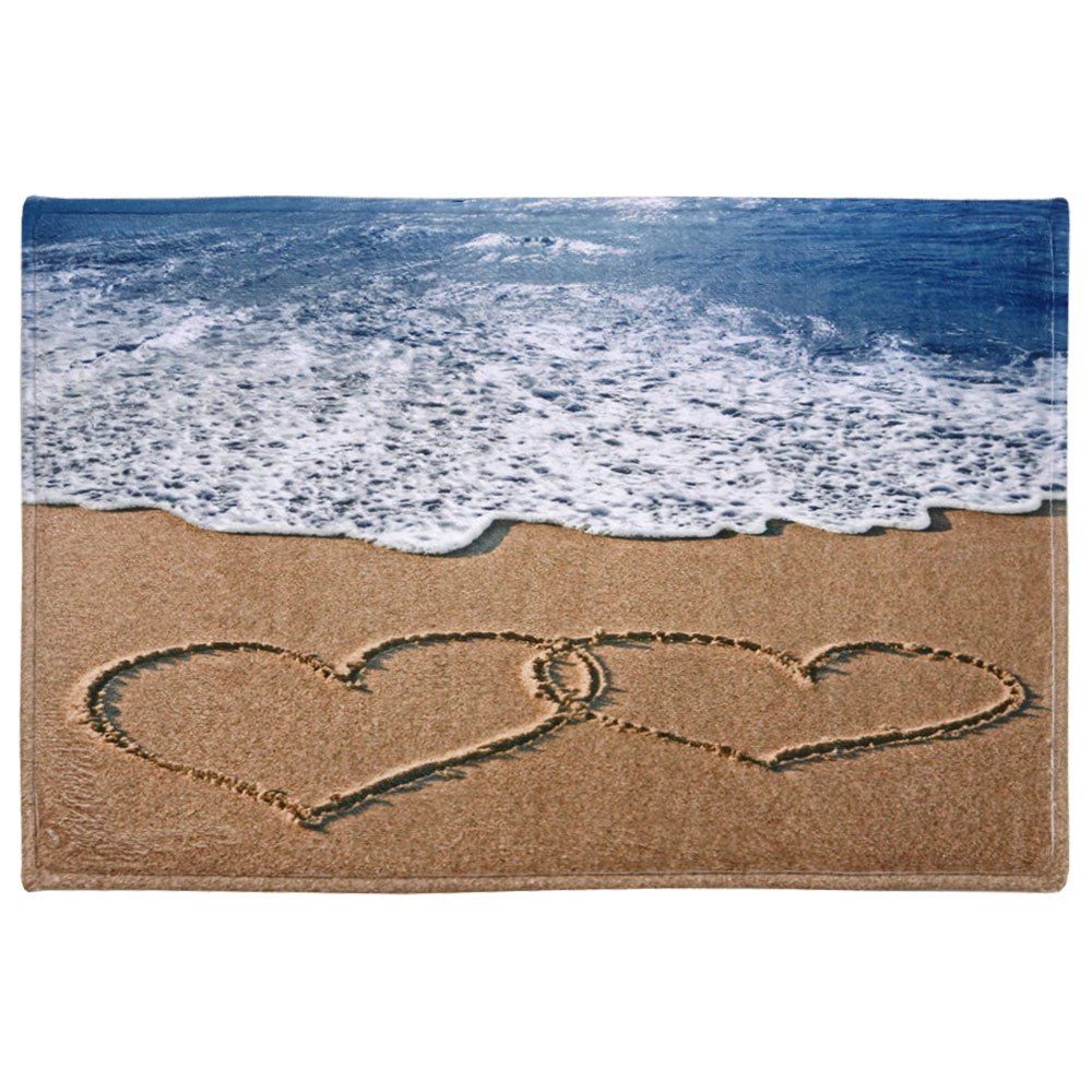 

Beach Heart Print Coral Fleece Bath Area Rug, Colormix