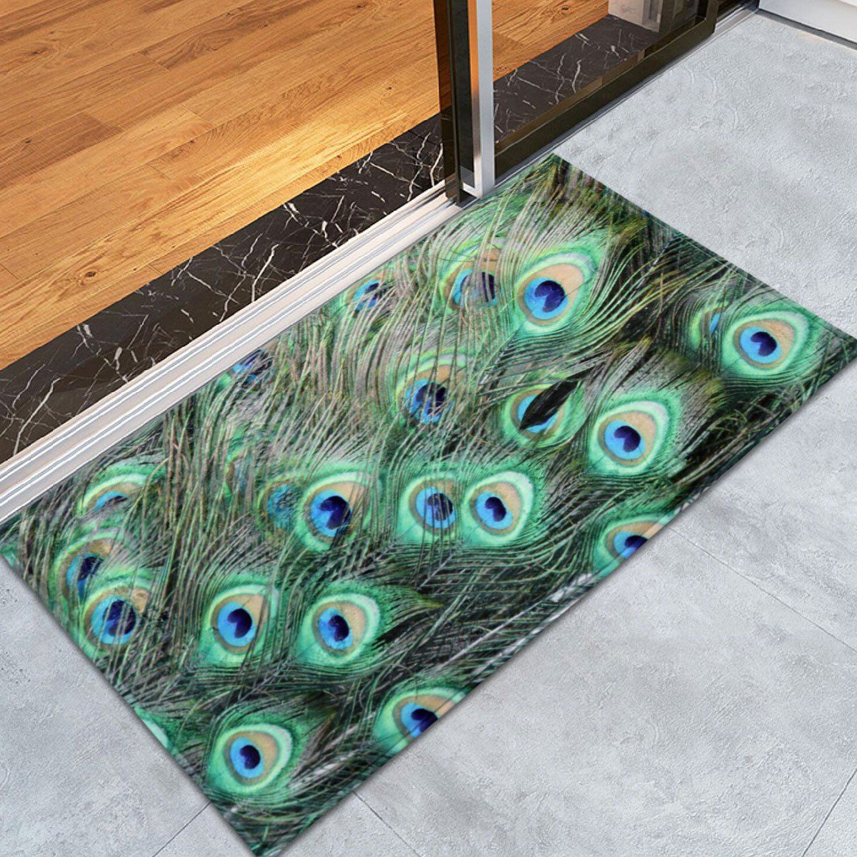 

Non-slip Coral Velvet Peacock Feather Bath Rug, Malachite green