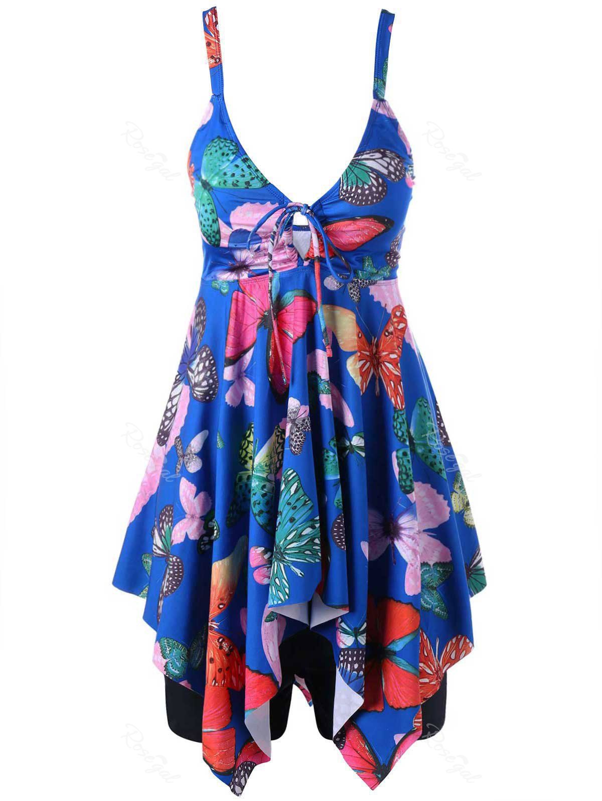 

Butterfly Print Plus Size Handkerchief Tankini Set, Royal