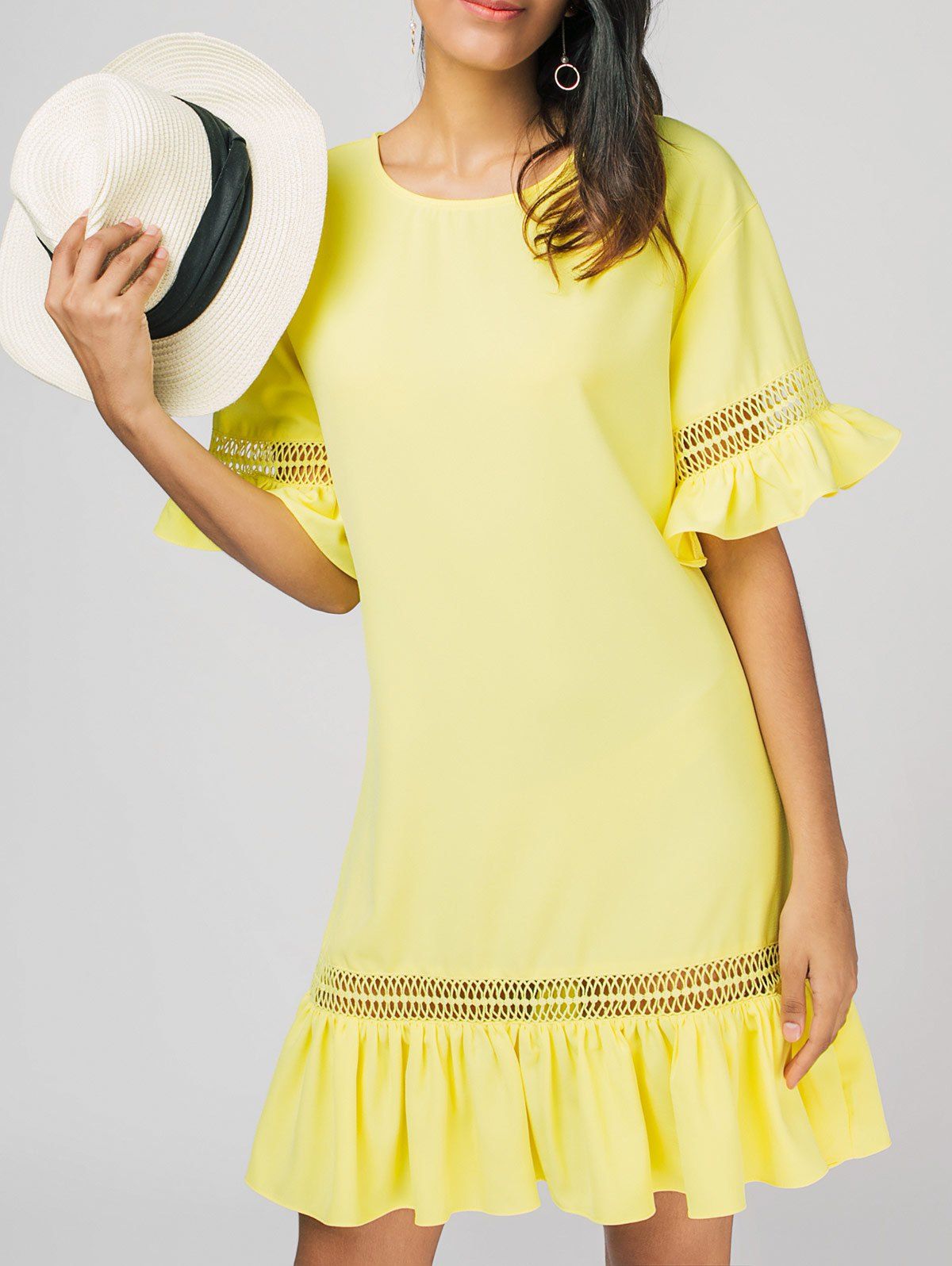 

Sheer Ruffles East Casual Dress, Yellow