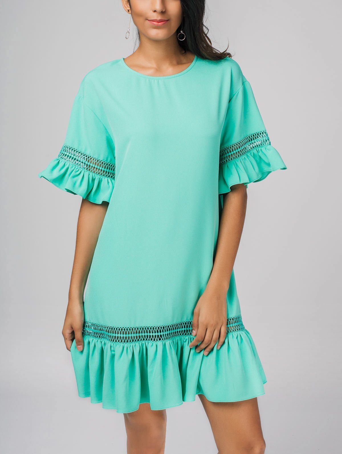 

Flounces Sheer Casual Dress, Blue