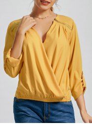 Blouse à encolure en V à fermeture à glissière à manches longues -  
