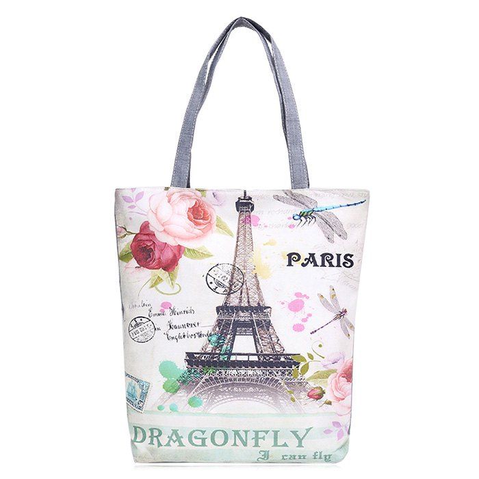 

Printed Canvas Shoulder Bag, White