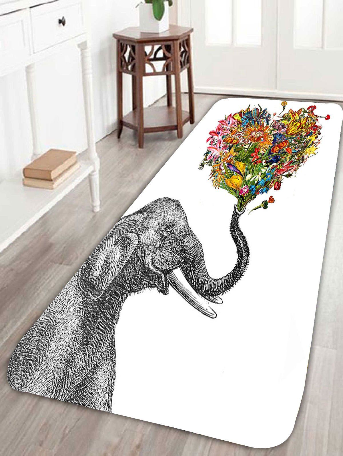 [52 OFF] Floral Heart Elephant Area Skidproof Rug Rosegal