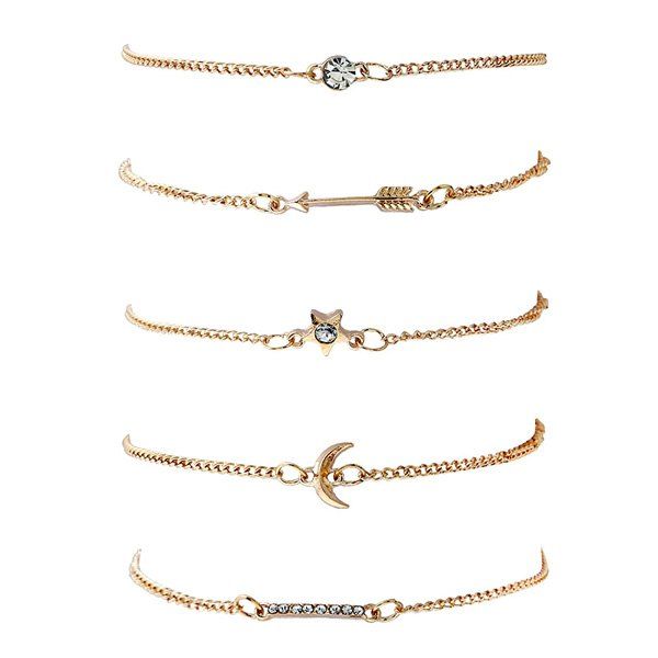 

Rhinestone Star Arrow Moon Bracelet Set, Golden