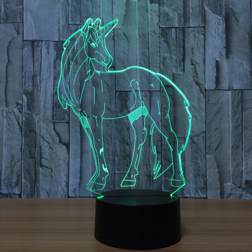 

3D Unicorn Shape Color Changing Decorative LED Night Light, Transparent