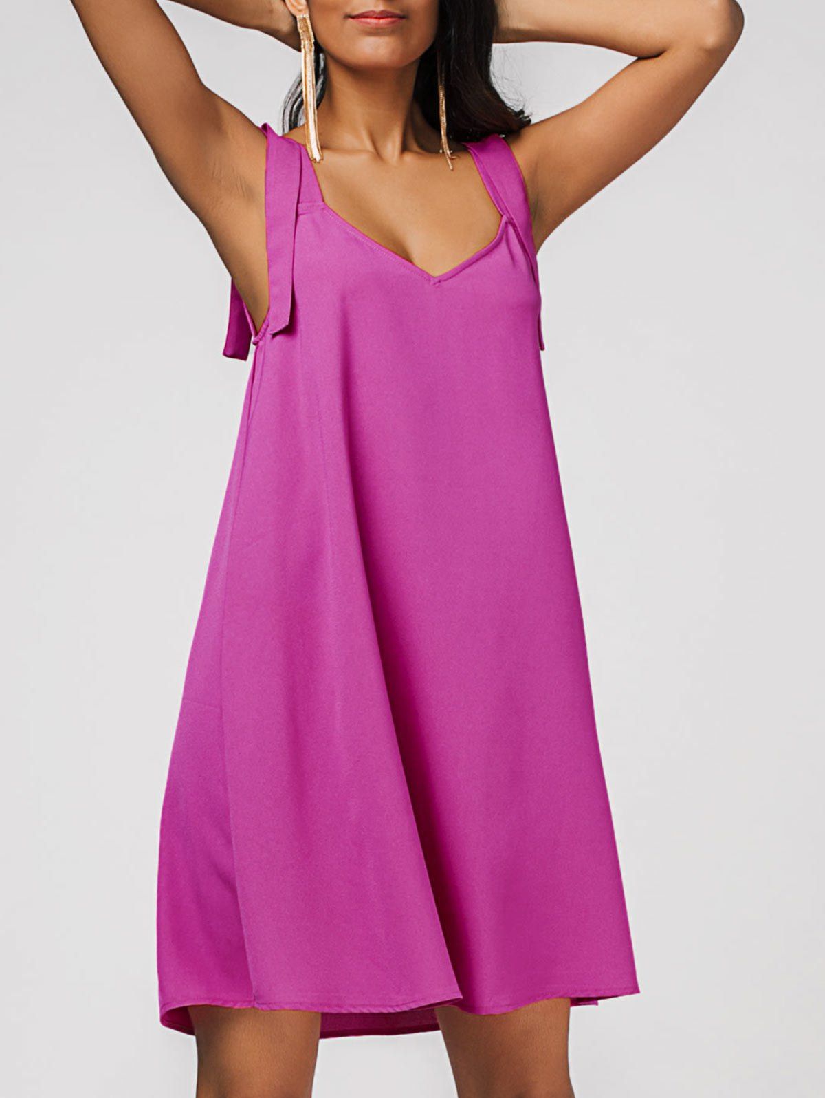 

Chiffon Straps Casual Swing Dress, Rose red