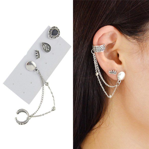 

Vintage Ear Cuff and Teardrop Stud Earring Set, Silver