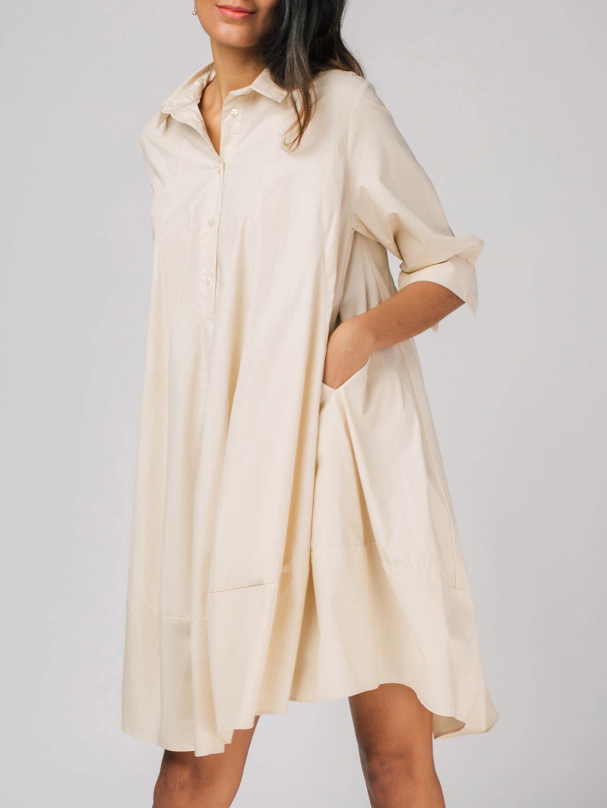 

Oversized Half Buttoned Shirt Dress, Apricot
