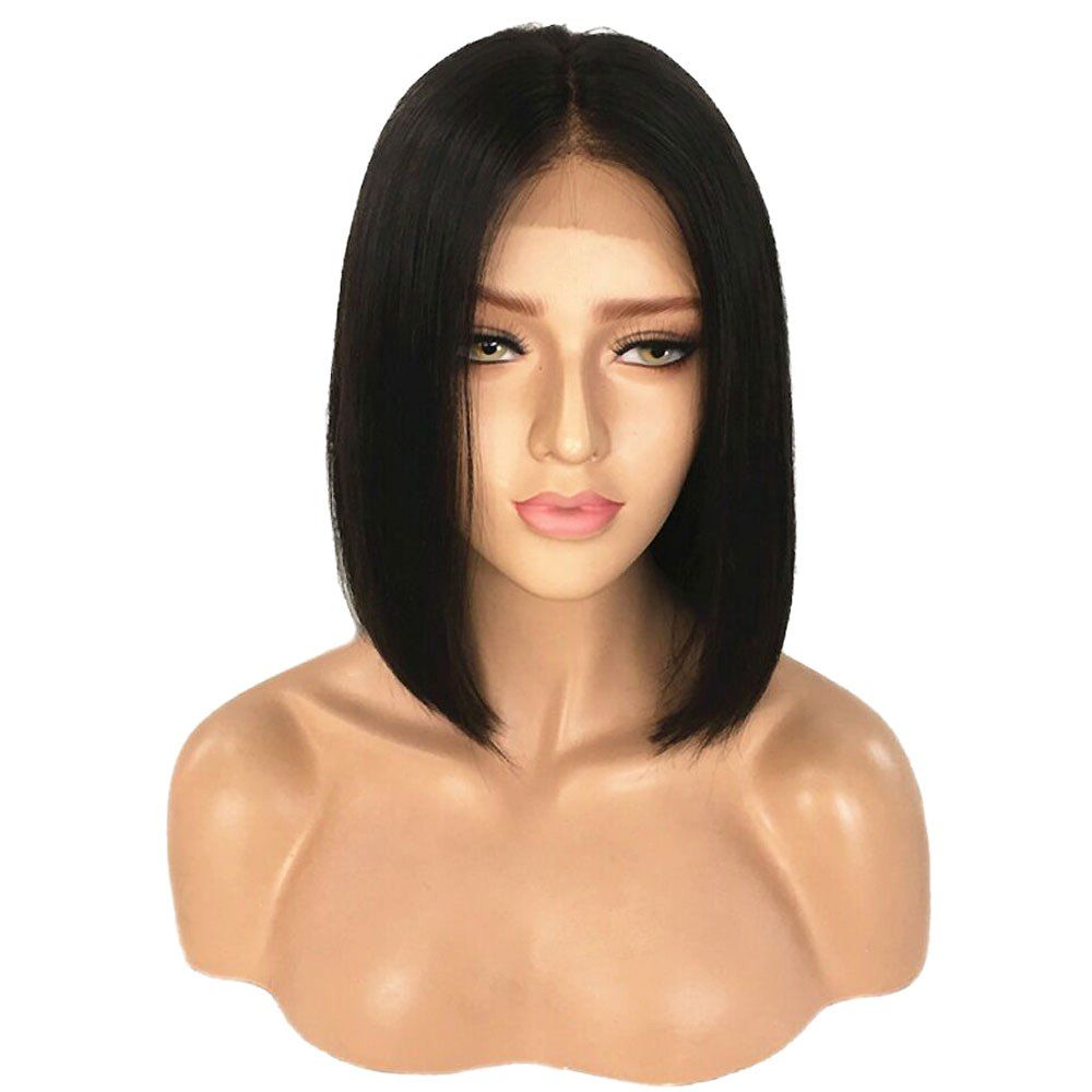 

Short Center Parting Straight Bob Lace Front Synthetic Wig, Black