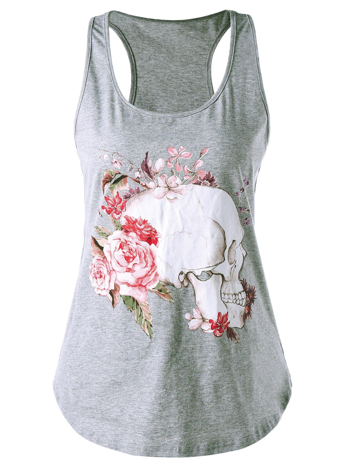 

Skull Print Racerback Tank Top, Gray