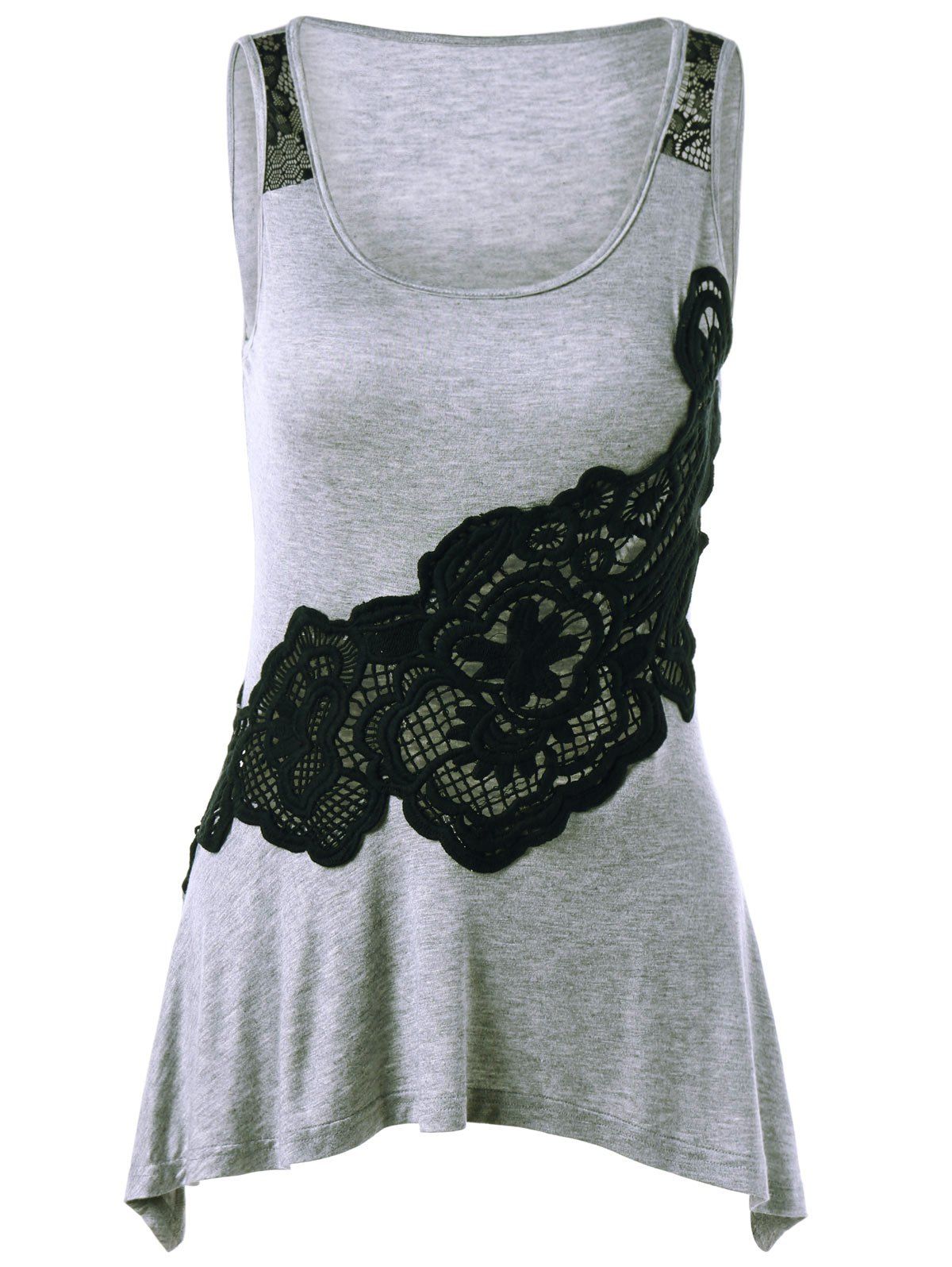 

Lace Applique Tank Top, Gray