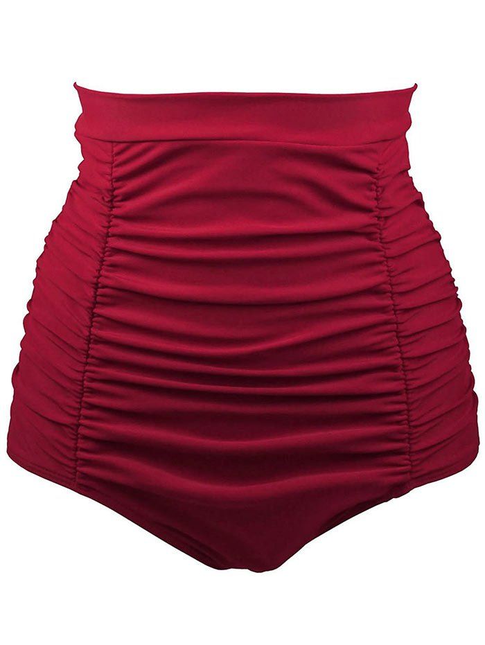 Bas de Bikini à Taille Haute Style Rétro Rouge M
