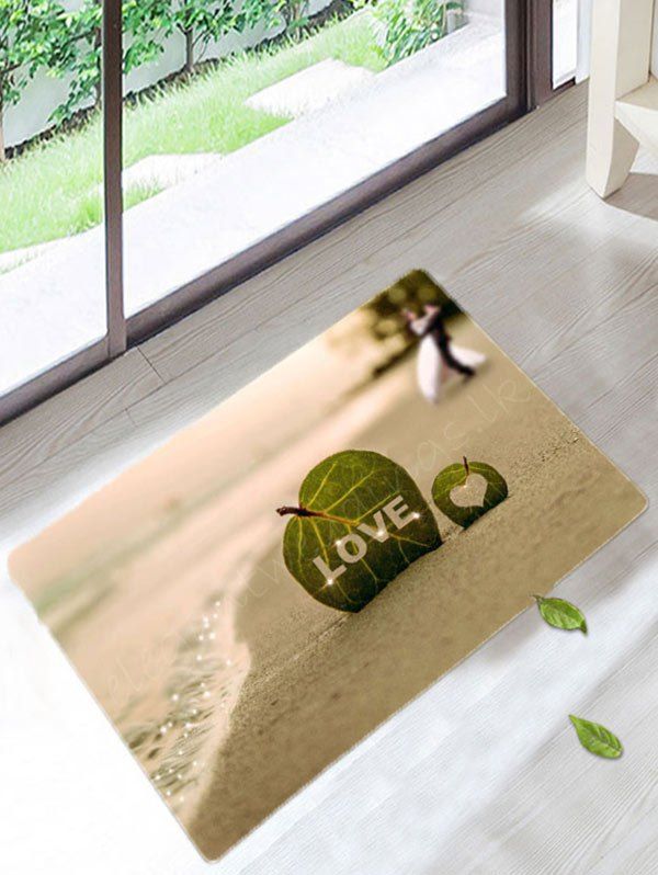 

Skidproof Leaf Love Heart Pattern Bath Rug, Green