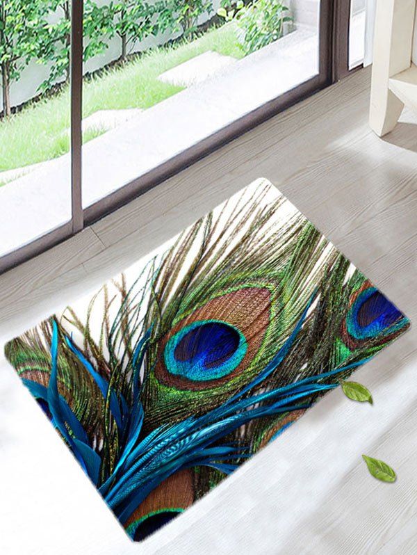 

Peacock Feather Antislip Coral Velvet Bath Mat, Colormix