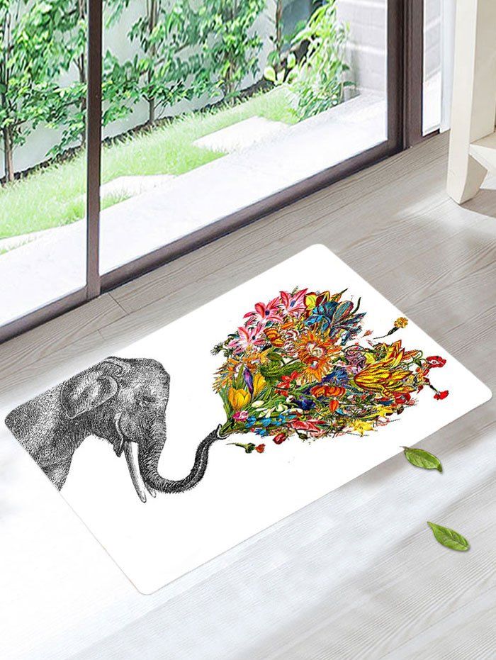 

Elephant Floral Floor Soft Absorbent Bath Rug, White