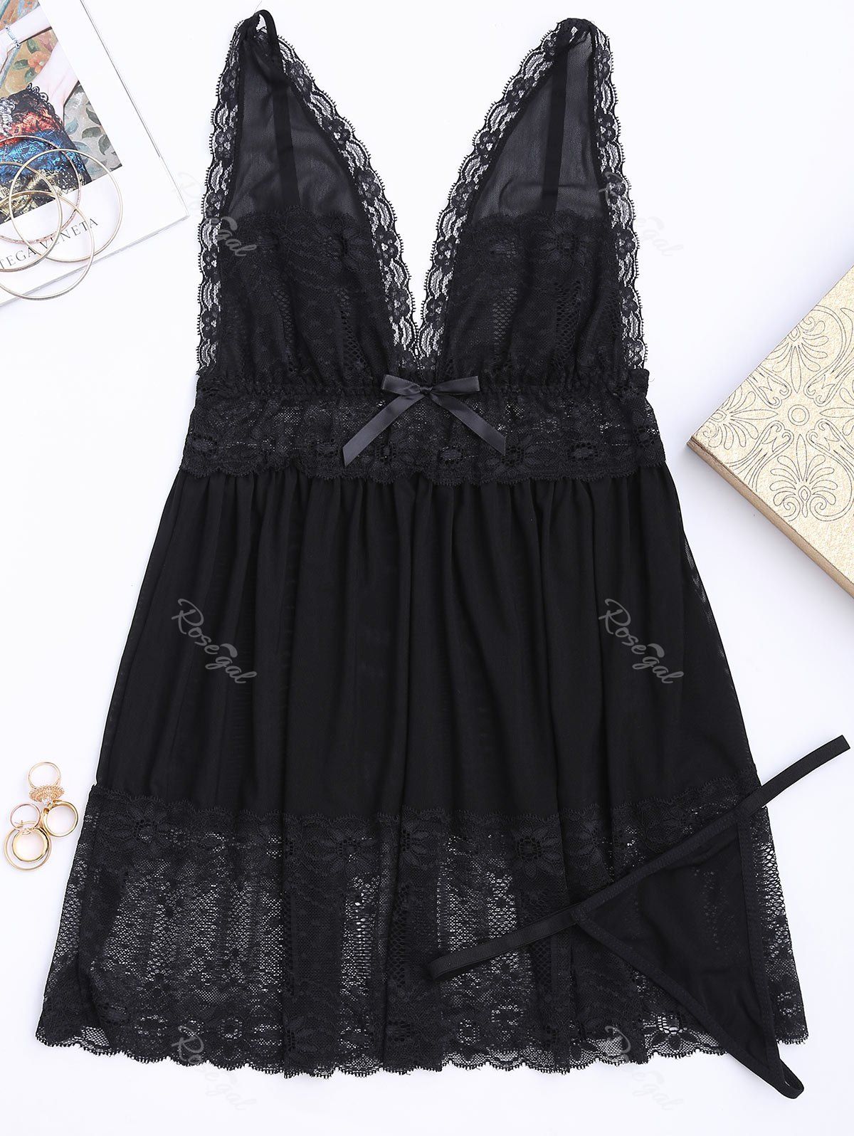 

Lace Plus Size Mesh Cami Sleep Dress, Black
