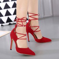 Stiletto Heel Lace Up Pointed Toe Pumps