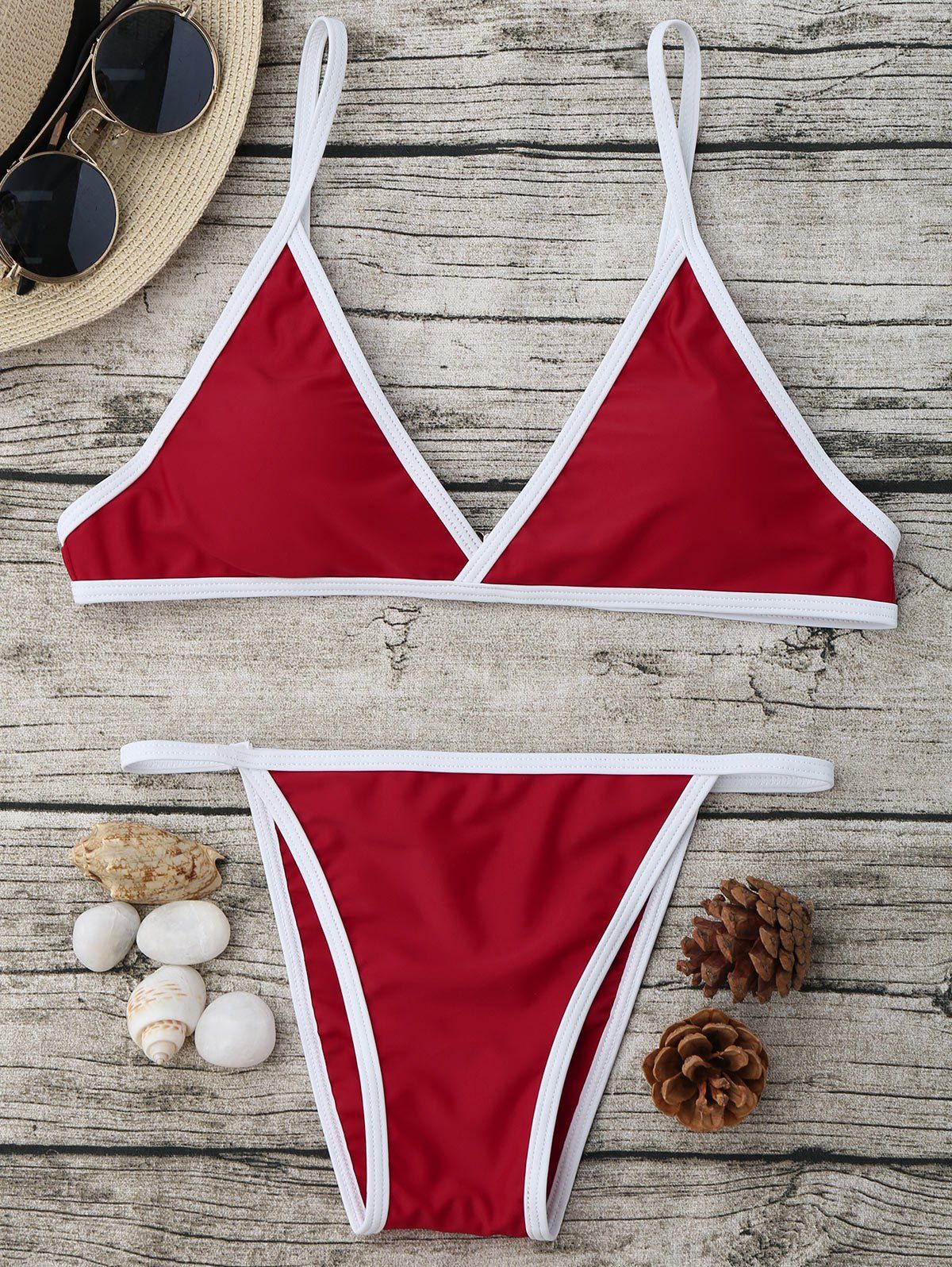 

Spaghetti Strap High Cut Bikini Set, Red