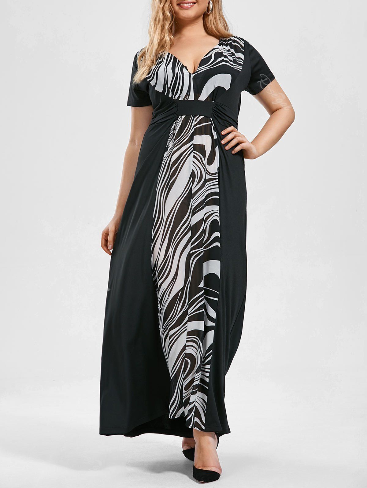 [49% OFF] Short Sleeve Empire Waist Plus Size Maxi Dress | Rosegal