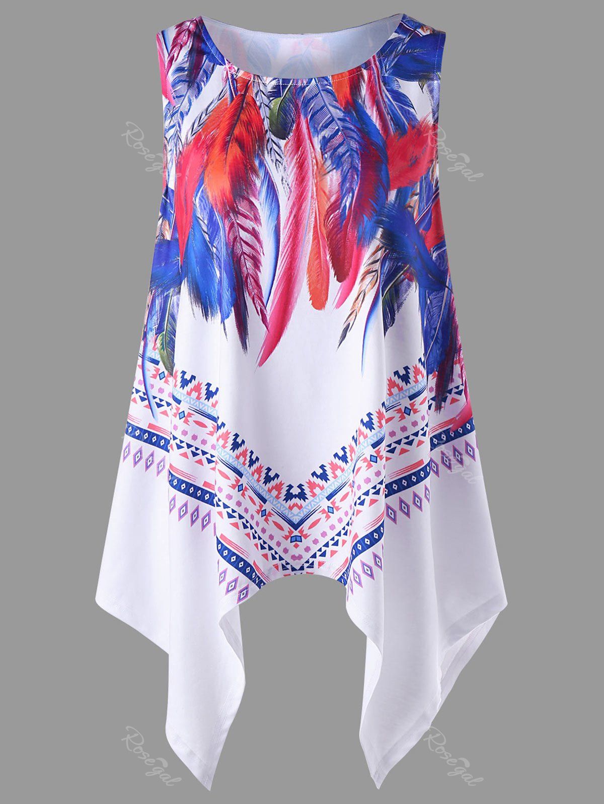

Feather Print Plus Size Tunic Top, White