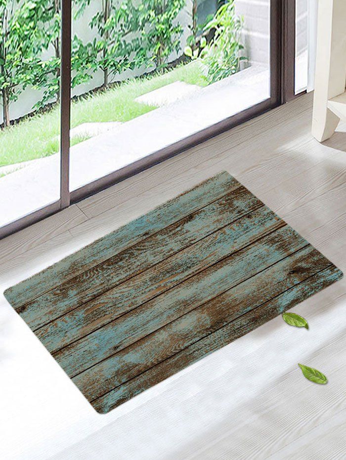 

Vintage Skidproof Wood Grain Print Area Rug, Green