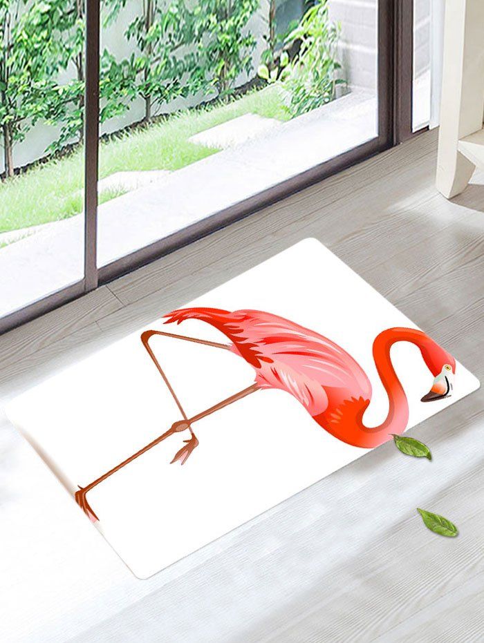 

Skidproof Flamingo Print Bath Rug, Water red